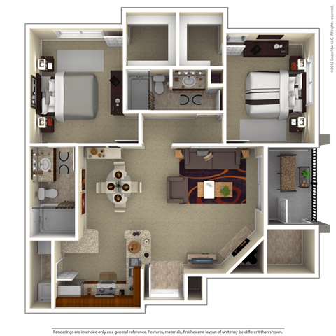 Floor plan for 2 beds, 2 baths, 1093 sqft